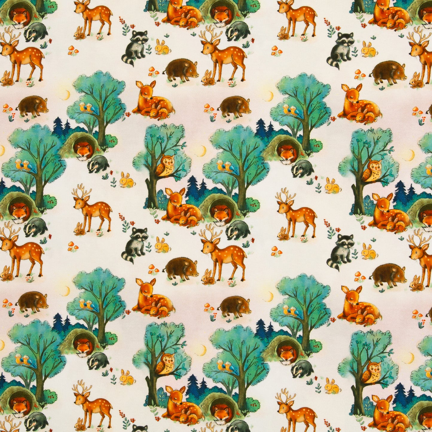 Baumwolljersey "Forest Animals- Waldtiere"- hellbeige