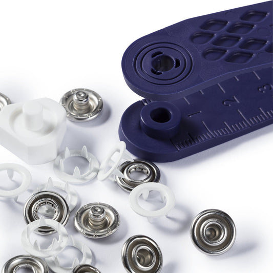 Nähfrei-Druckknopf "Jersey", Zackenring, 10mm, weiß