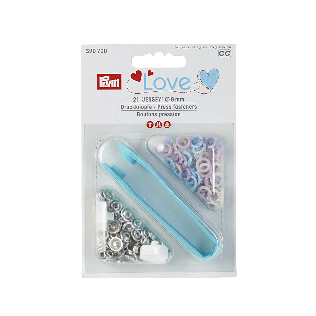 Druckknöpfe Jersey, Prym Love, 8mm, rosa/hellblau/perle