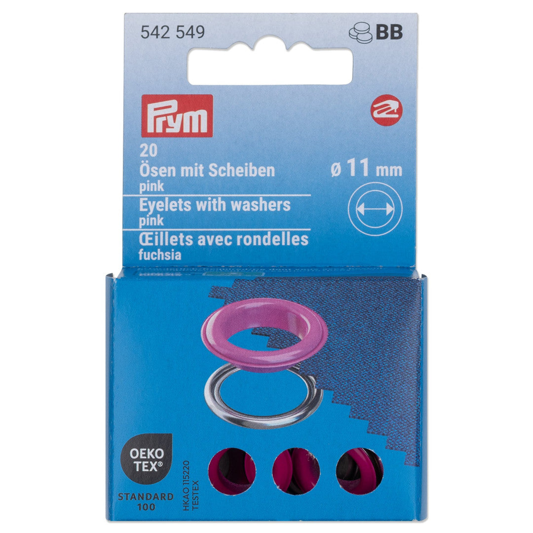 Ösen mit Scheiben, 11 mm, pink/silberfarbig