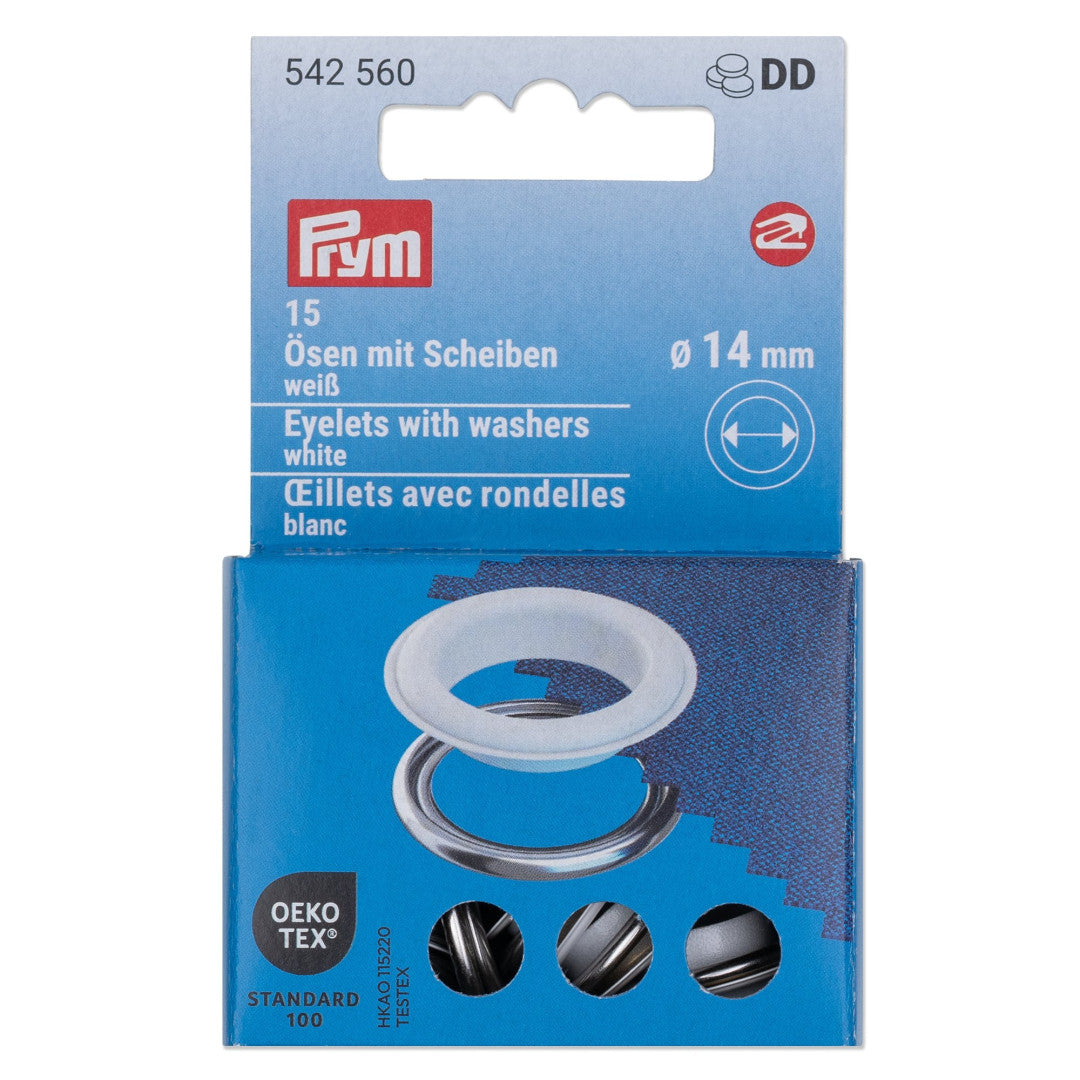 Ösen mit Scheiben, 14 mm, weiß/silberfarbig