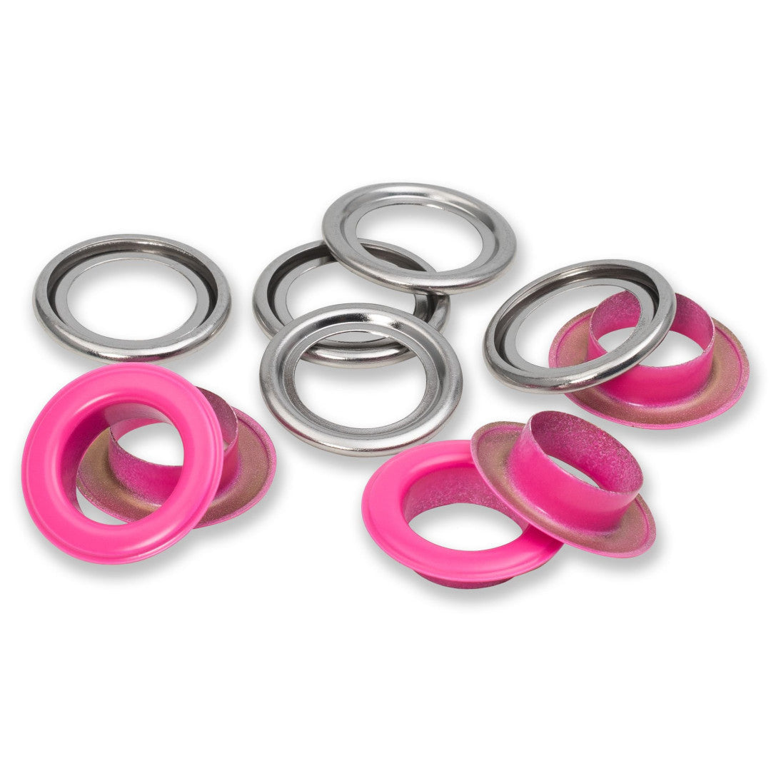 Ösen mit Scheiben, 14 mm, pink/silberfarbig