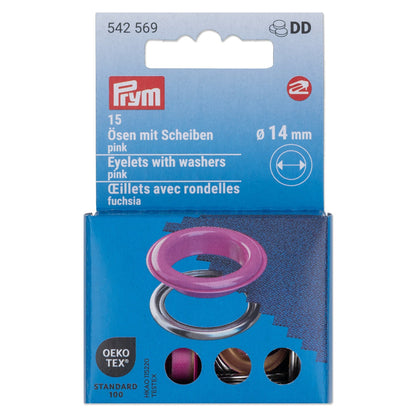 Ösen mit Scheiben, 14 mm, pink/silberfarbig