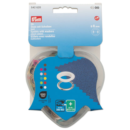 Ösen mit Scheiben, bunt, in Herzbox, 8 mm