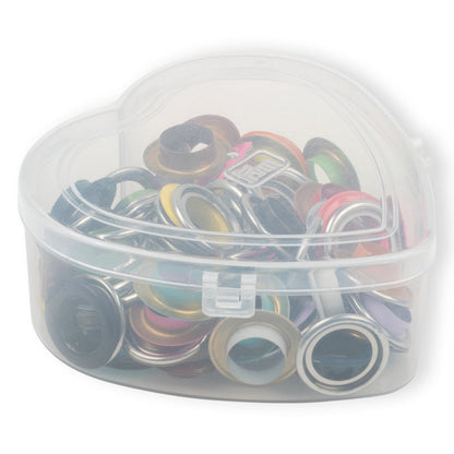 Ösen mit Scheiben, bunt, in Herzbox, 14 mm