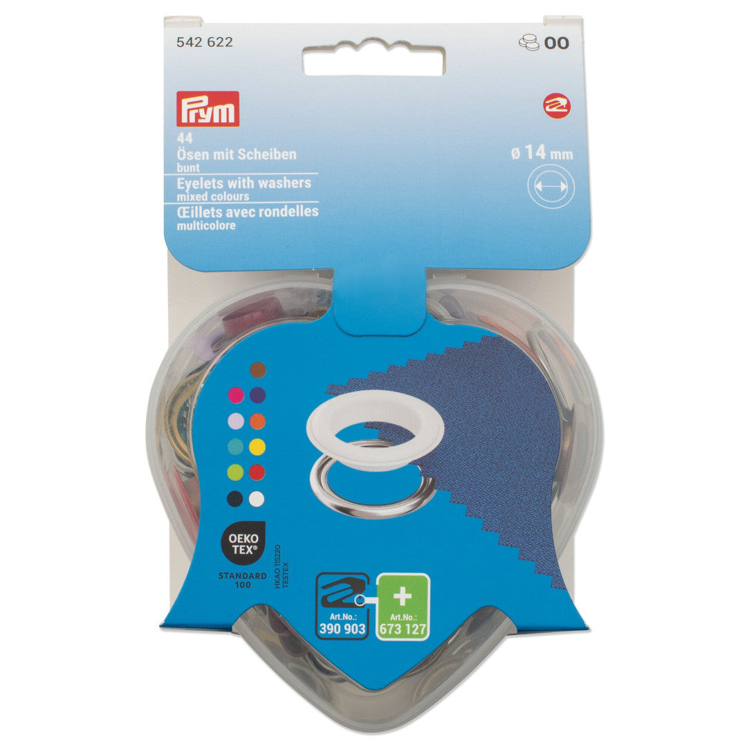 Ösen mit Scheiben, bunt, in Herzbox, 14 mm