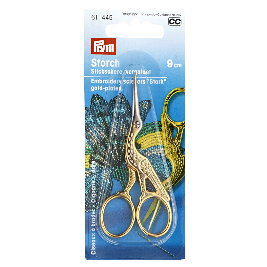 Stickschere Storch 9cm goldfarben
