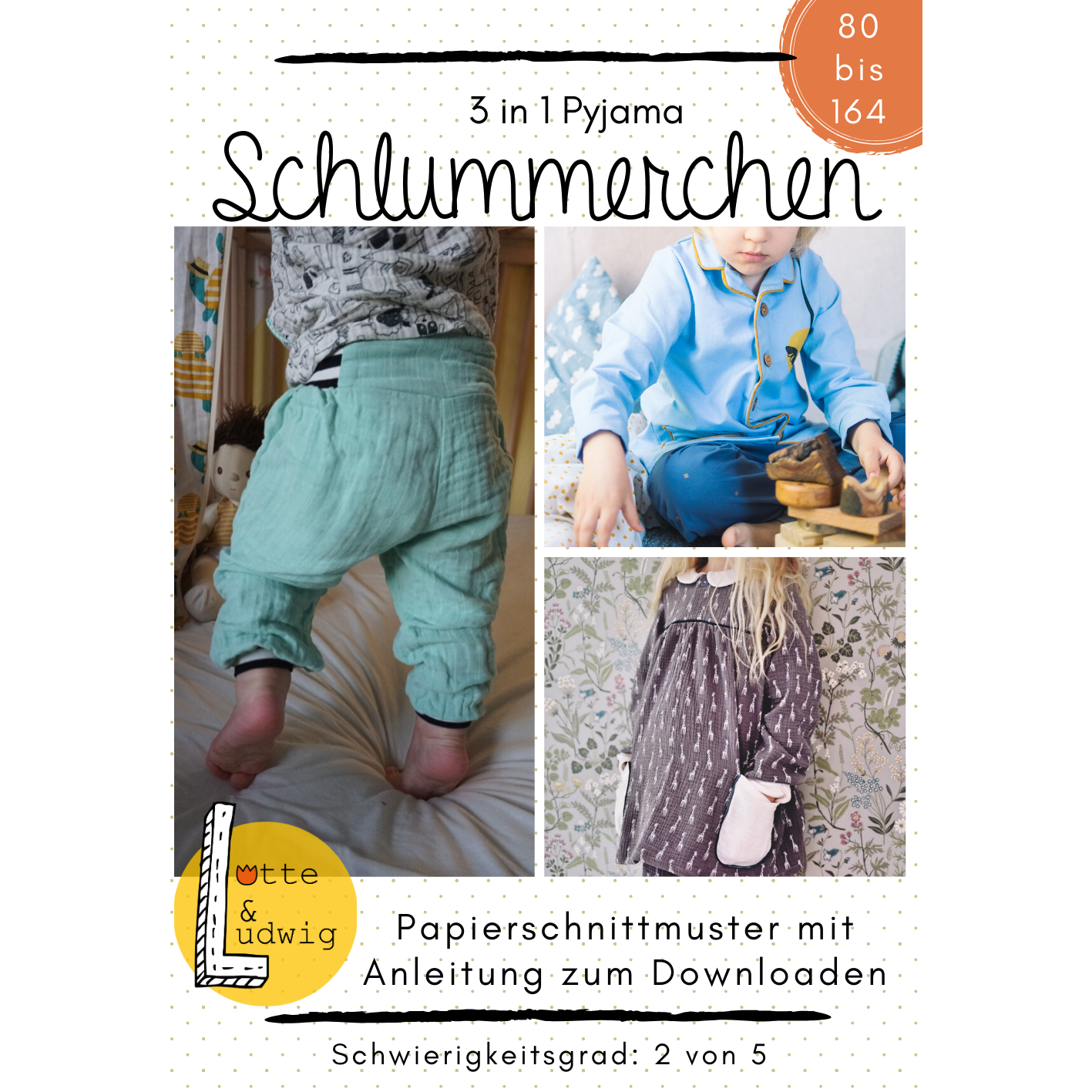 Papierschnittmuster "Schlummerchen" 3 in 1 Pyjama Gr.50-164 -Lotte&Ludwig