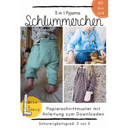 Papierschnittmuster "Schlummerchen" 3 in 1 Pyjama Gr.50-164 -Lotte&Ludwig