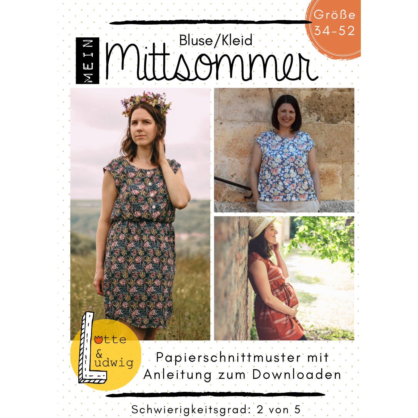 Papierschnittmuster "Mein Mittsommer" das Sommerkleid für Damen Gr. 34 bis 52 von -Lotte&Ludwig