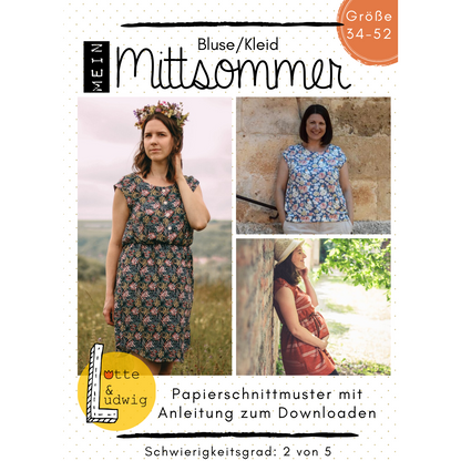 Papierschnittmuster "Mein Mittsommer" das Sommerkleid für Damen Gr. 34 bis 52 von -Lotte&Ludwig