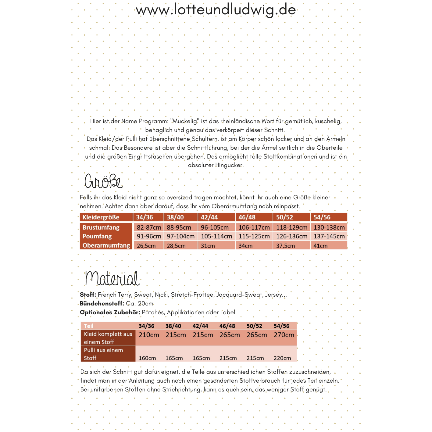 Papierschnittmuster "Muckelig für Sie" das Kuschelkleid Gr.34/36 bis 54/56 -Lotte&Ludwig