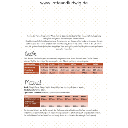 Papierschnittmuster "Muckelig für Sie" das Kuschelkleid Gr.34/36 bis 54/56 -Lotte&Ludwig