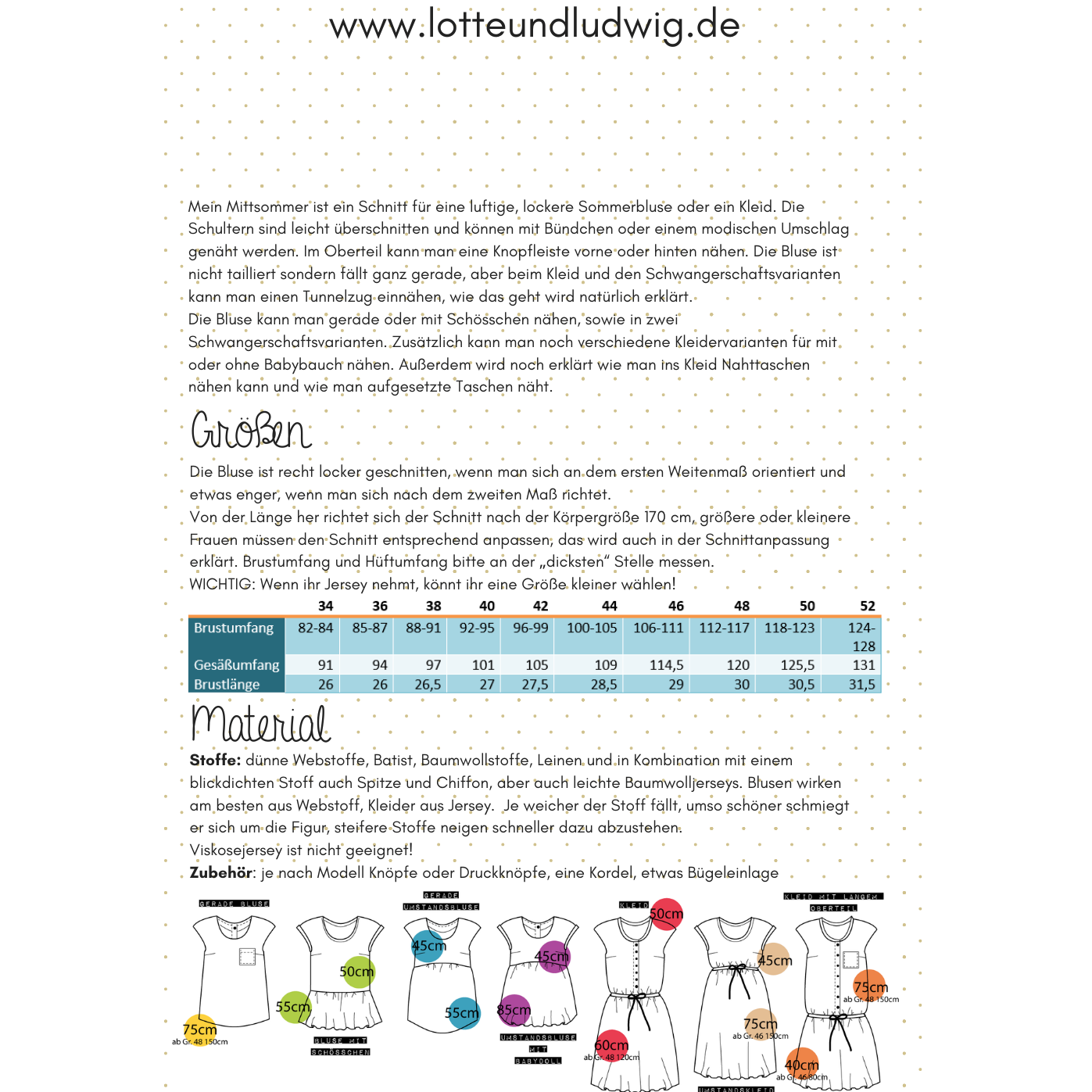 Papierschnittmuster "Mein Mittsommer" das Sommerkleid für Damen Gr. 34 bis 52 von -Lotte&Ludwig