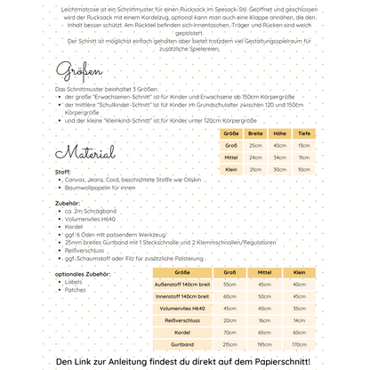Papierschnittmuster Rucksack Leichtmatrose – Lotte & Ludwig