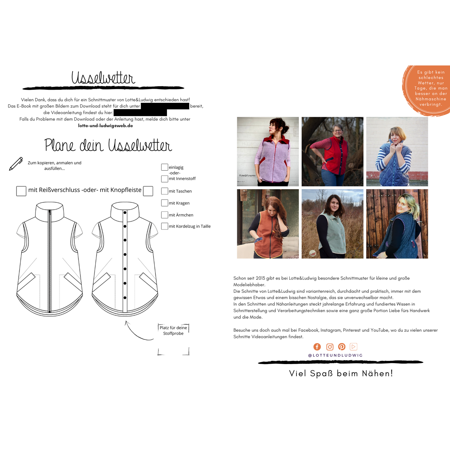 Papierschnittmuster "Usselwetter" Damenweste Gr.34-54- Lotte&Ludwig