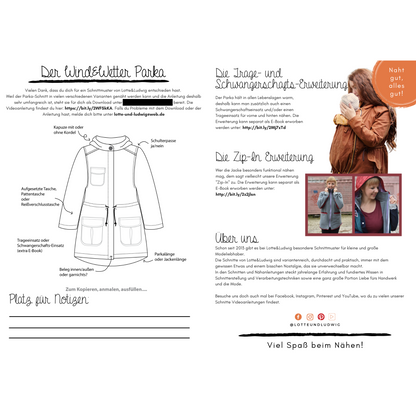 Papierschnittmuster "Mein Wind&Wetter Parka" Gr. 34 bis 48 -Lotte&Ludwig