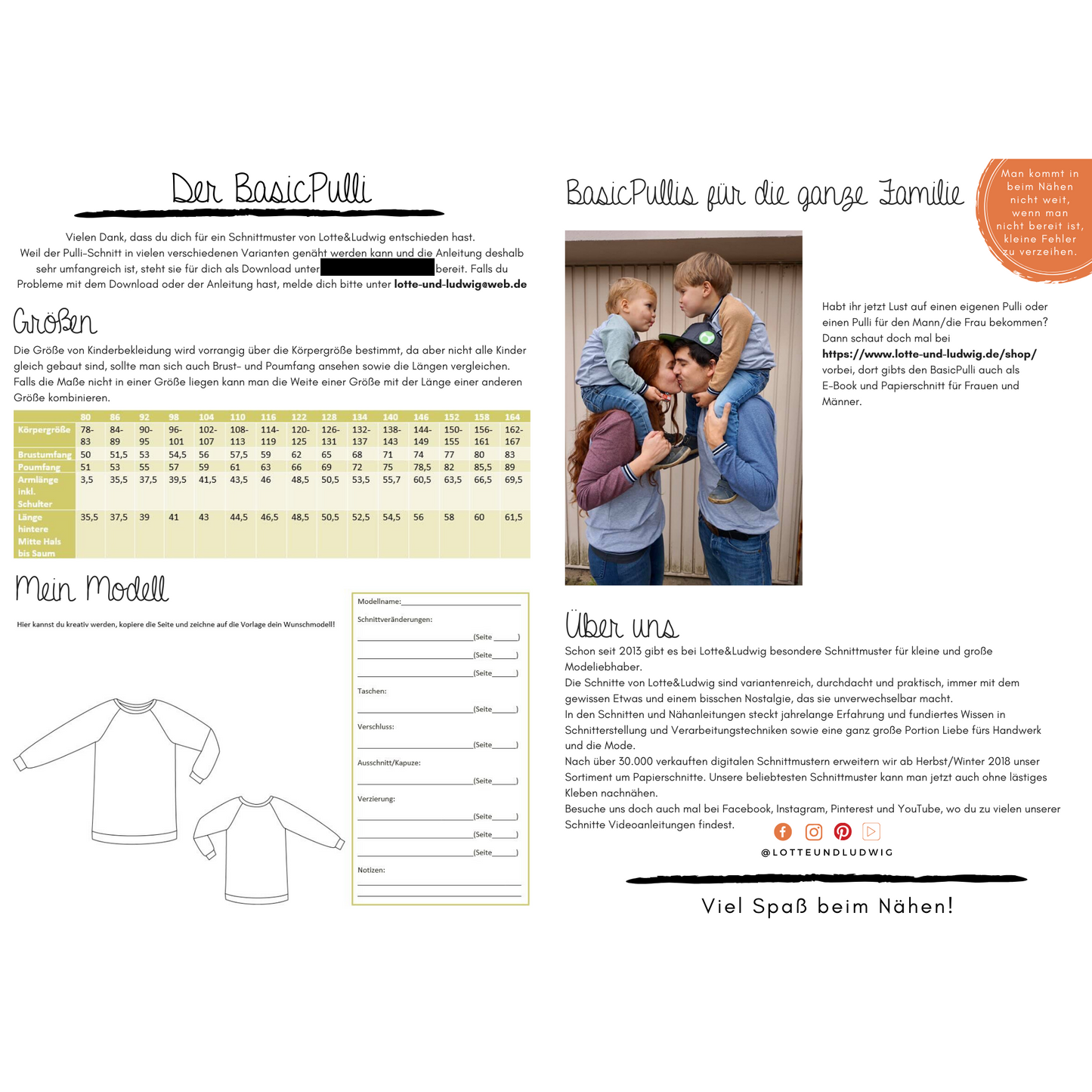 Papierschnittmuster "BasicPulli" Gr. 80-164 -Lotte&Ludwig