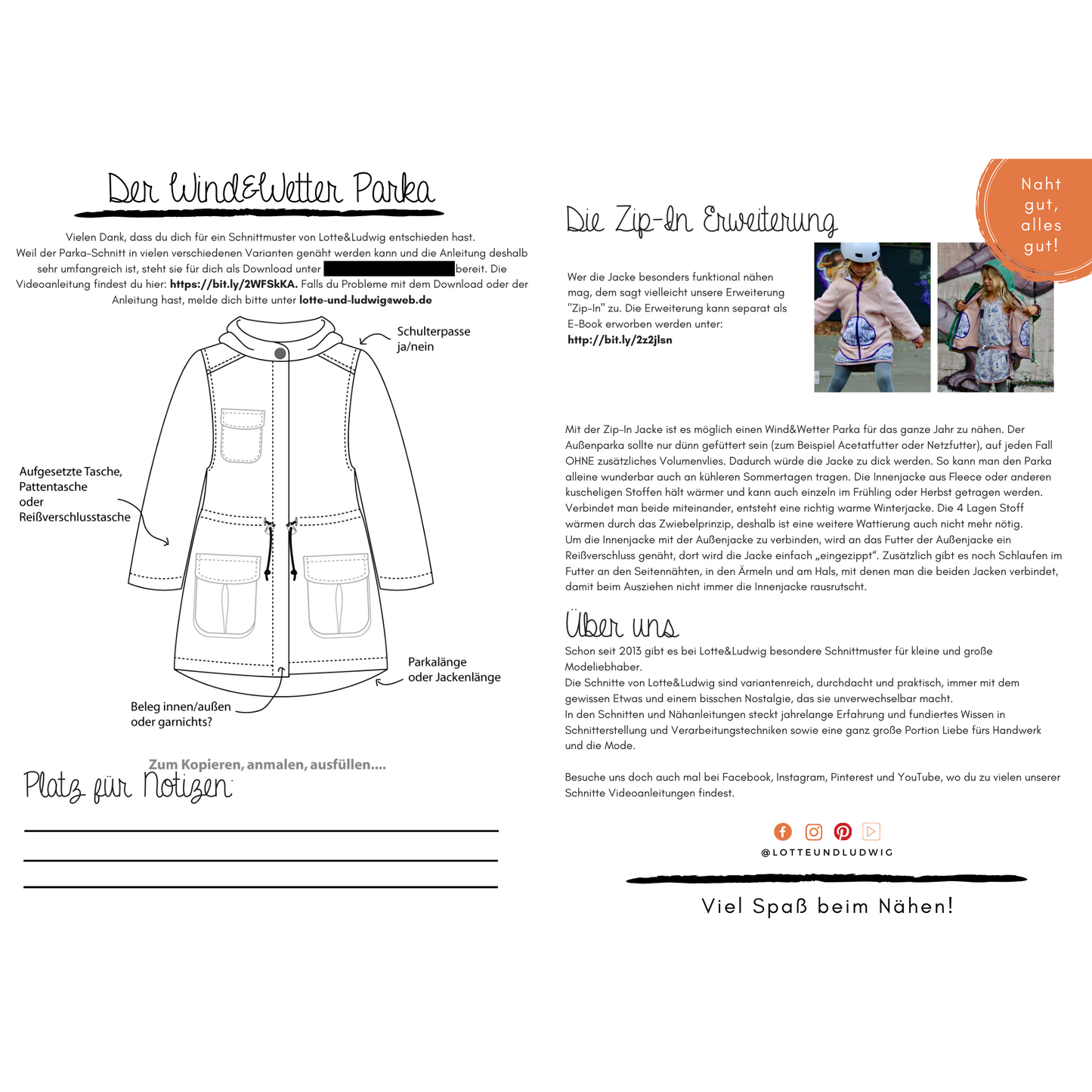 Papierschnittmuster "Wind&Wetter Parka Kids" Gr.80-170 - Lotte&Ludwig
