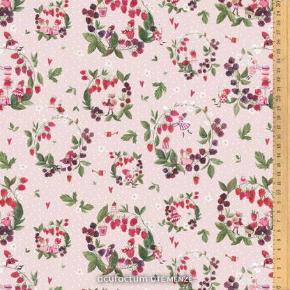 Baumwollstoff Himbeerkränze rosé – Silke Leffler, acufactum