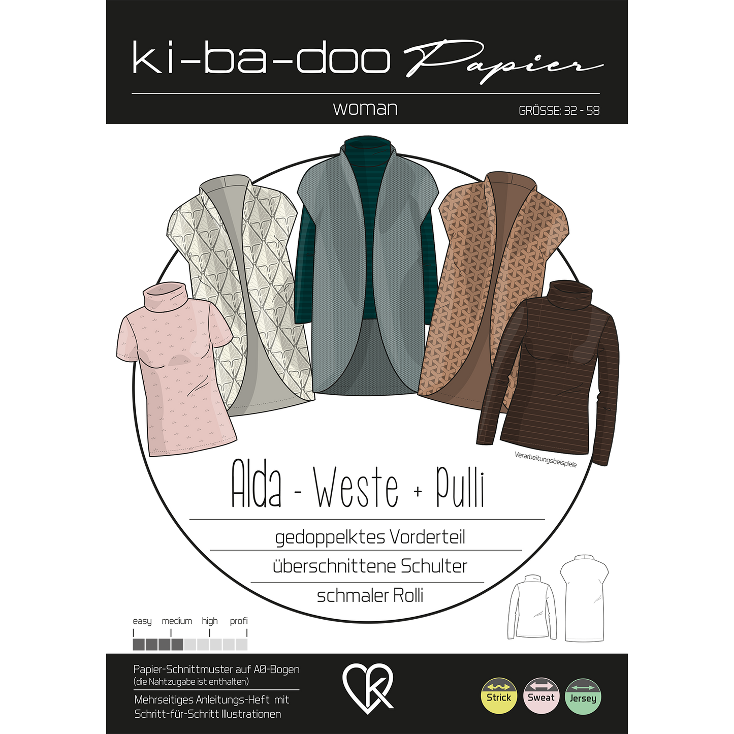 Papierschnitt Weste & Rolli Alda | Größe 32-58