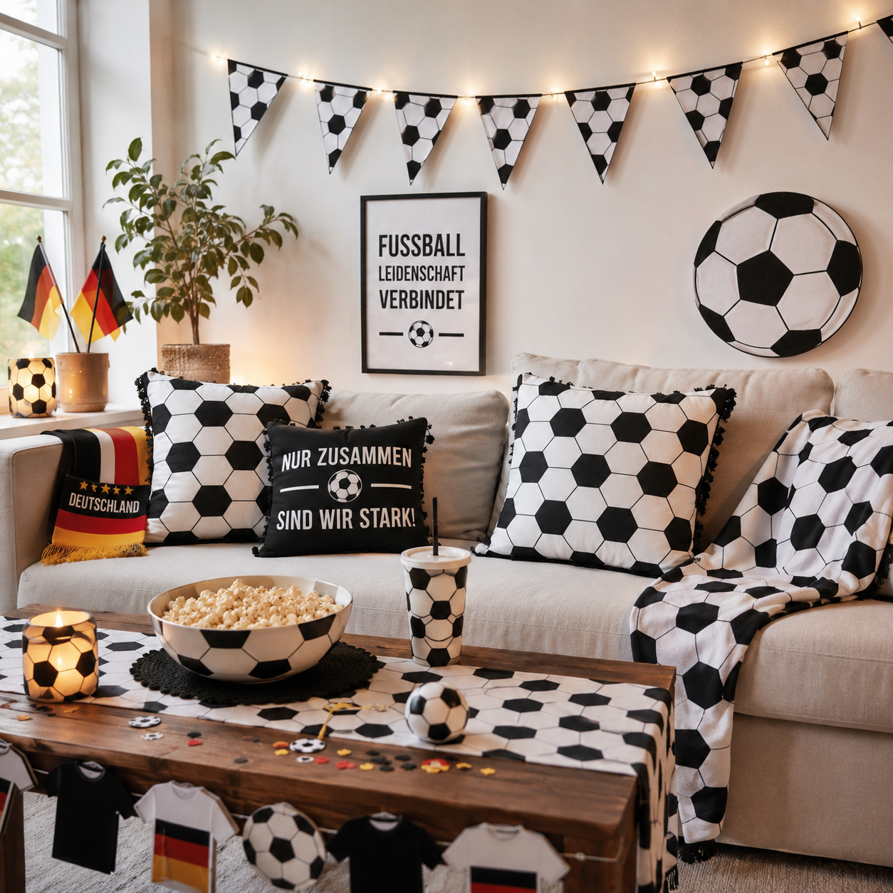 Baumwollpopeline mit realistischem 3D-Fußballmuster für Fußballparty-Dekorationen, Schultüten und kreative Fanprojekte.