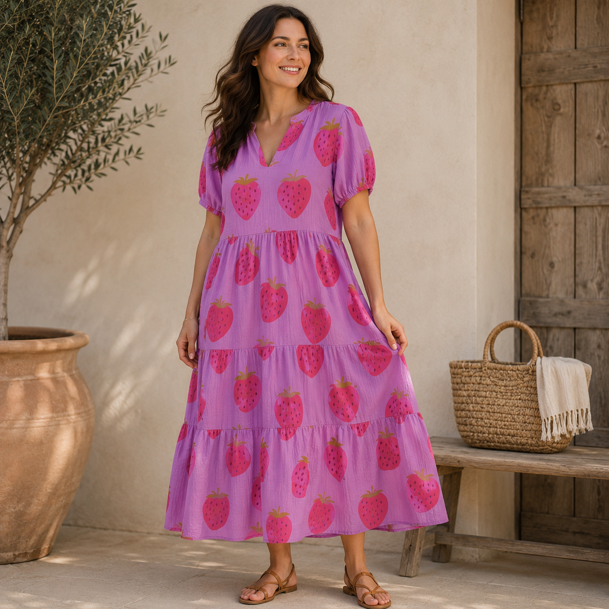 Musselin  Erdbeeren- Pink