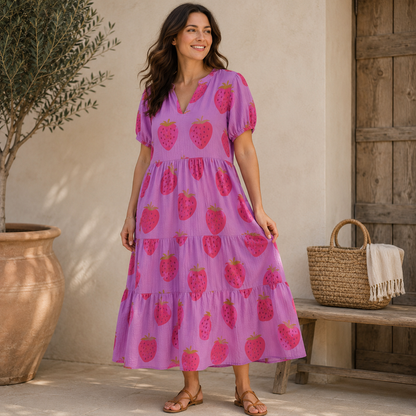 Musselin  Erdbeeren- Pink