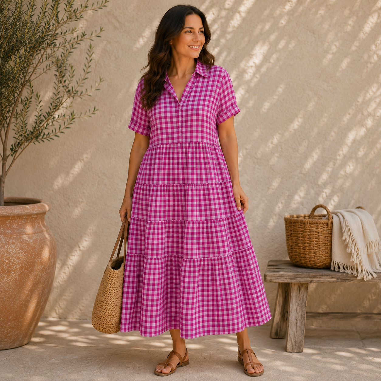 Musselin doppelseitig Karos- pink