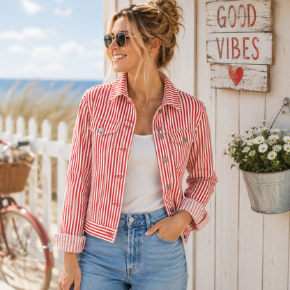Denim Streifen 1cm rot/weißen - Workweare Look