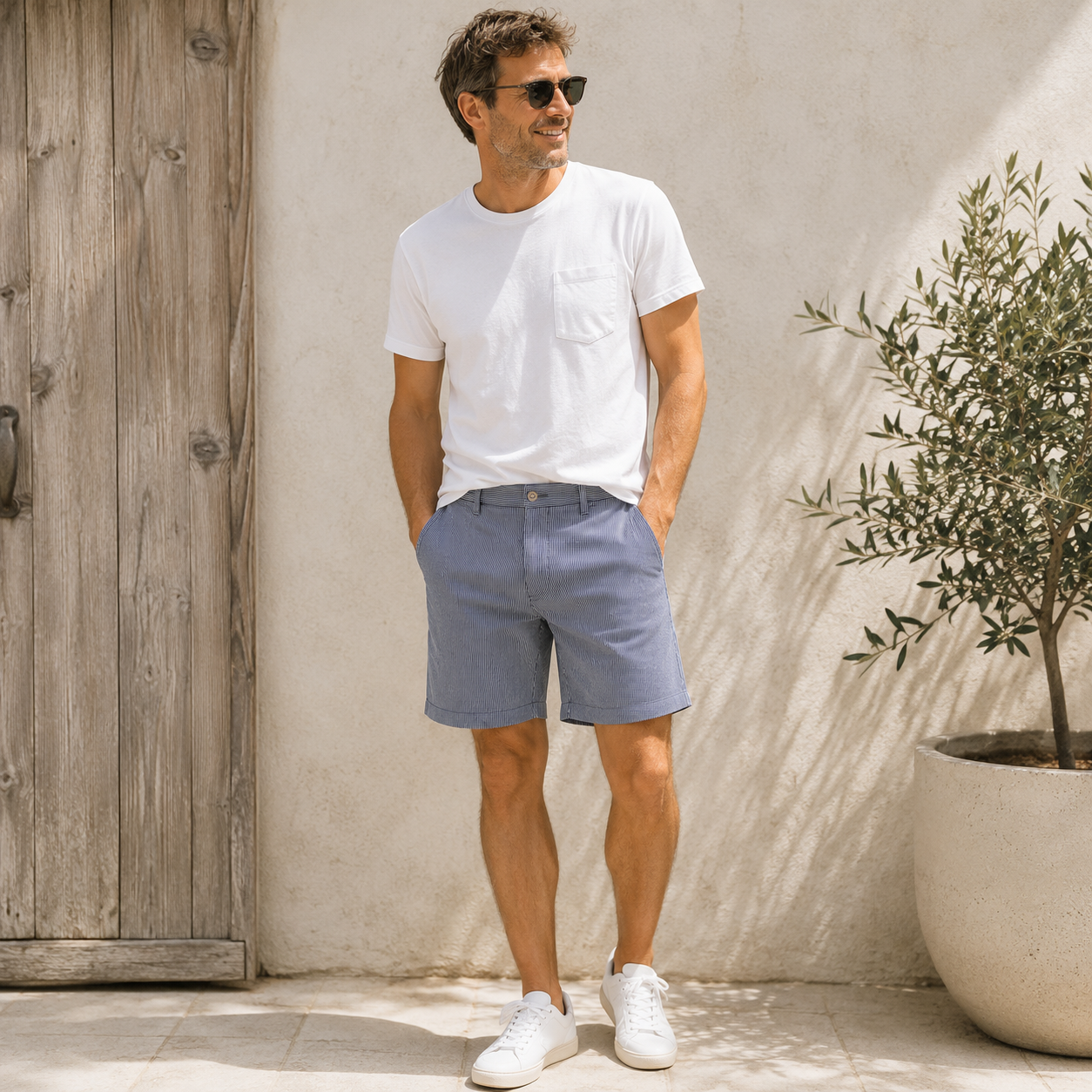 Yarn Dyed Denim Stripe - klassisch blau/ weiss