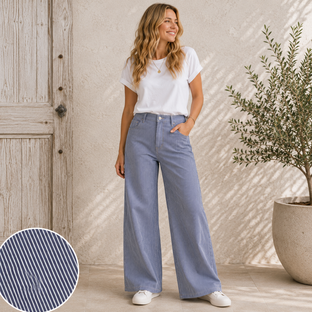 Yarn Dyed Denim Stripe - klassisch blau/ weiss