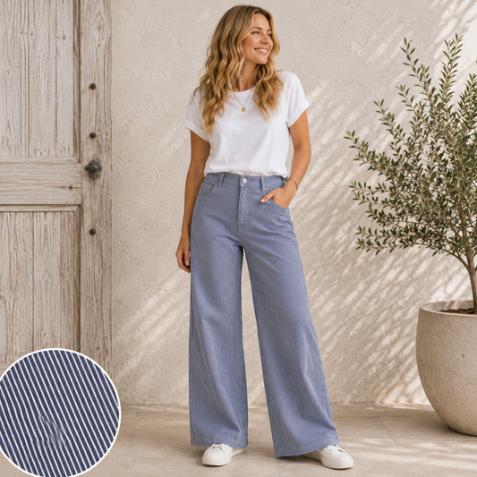 Yarn Dyed Denim Stripe - klassisch blau/ weiss