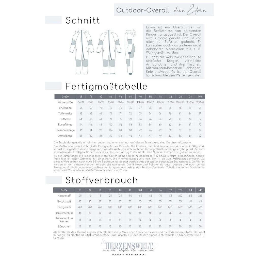Softshelloverall für Kinder - Schnittmuster - Edvin - Papierschnittmuster