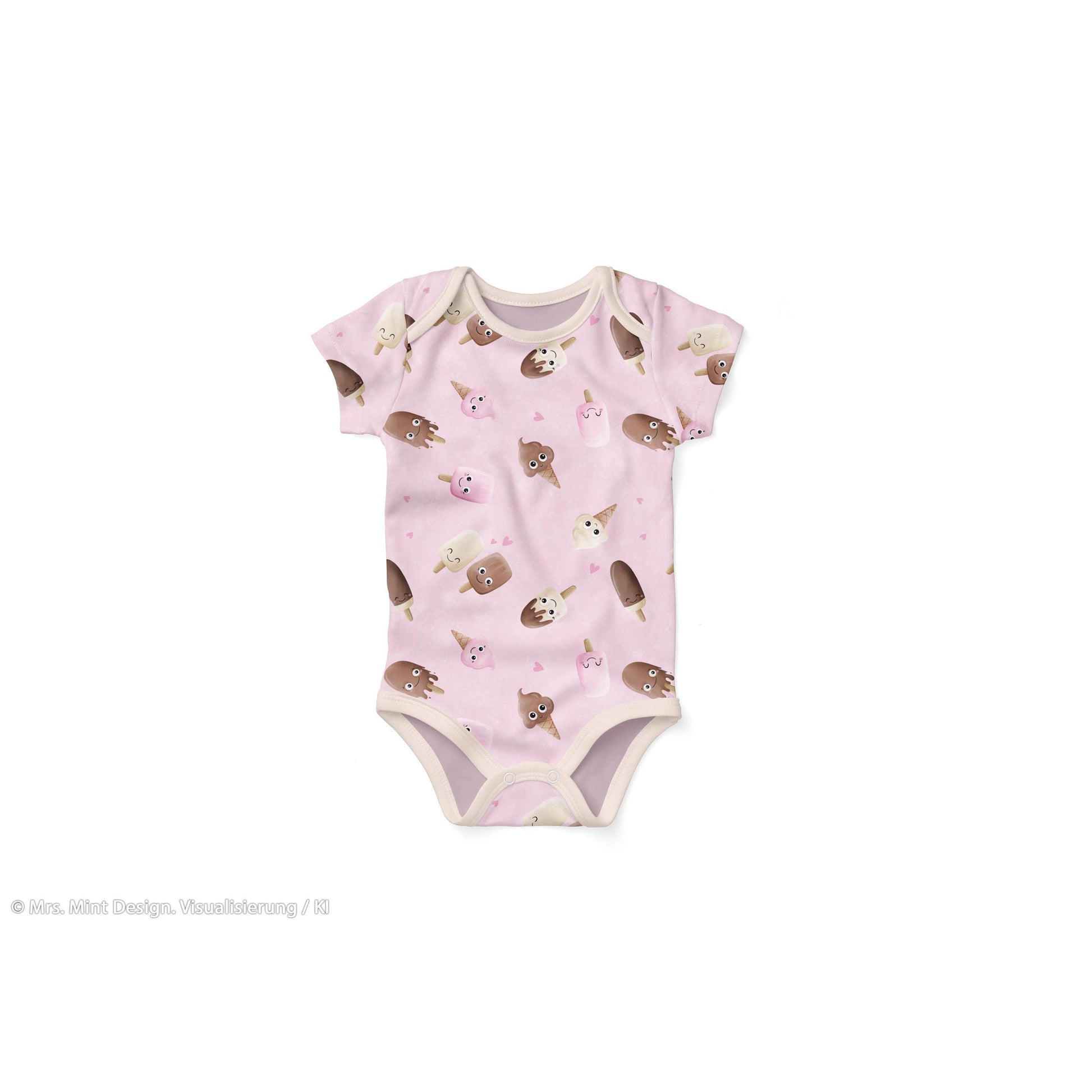 Rosa Baumwolljersey mit niedlichen Eis-Motiven und kleinen Herzen – Design „Too Cute to Melt“ von Mrs. Mint Design für Swafing.