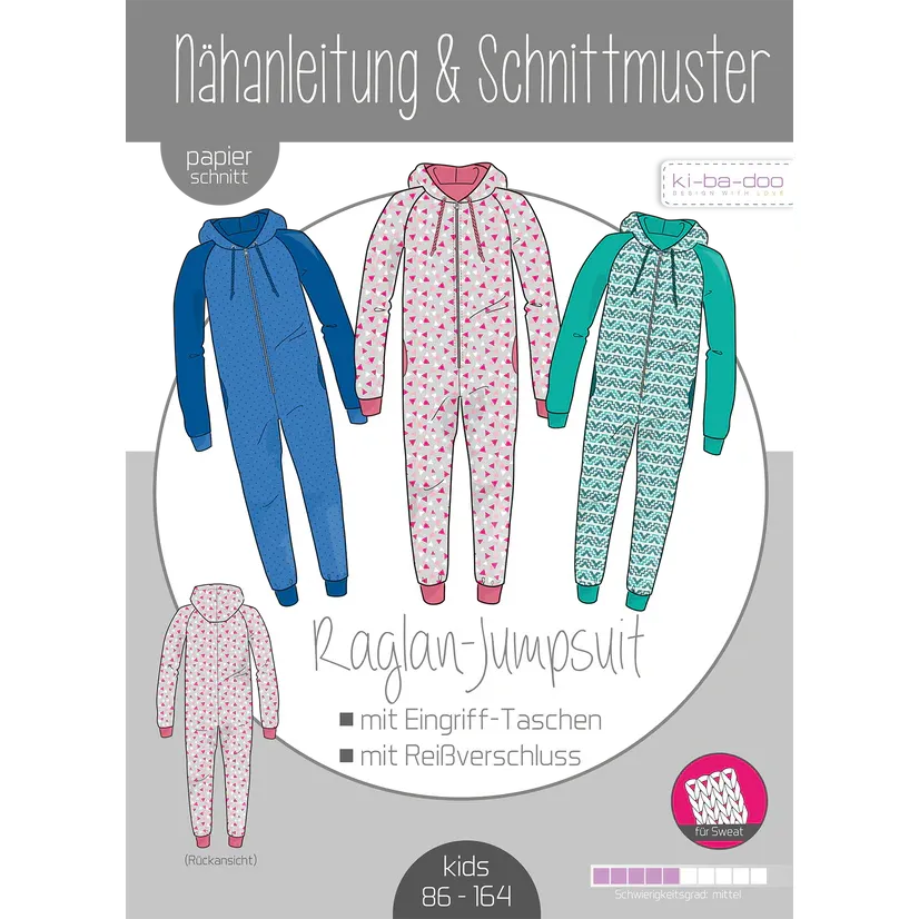 Papierschnitt Raglan Jumpsuit Kinder | Größe 86-164