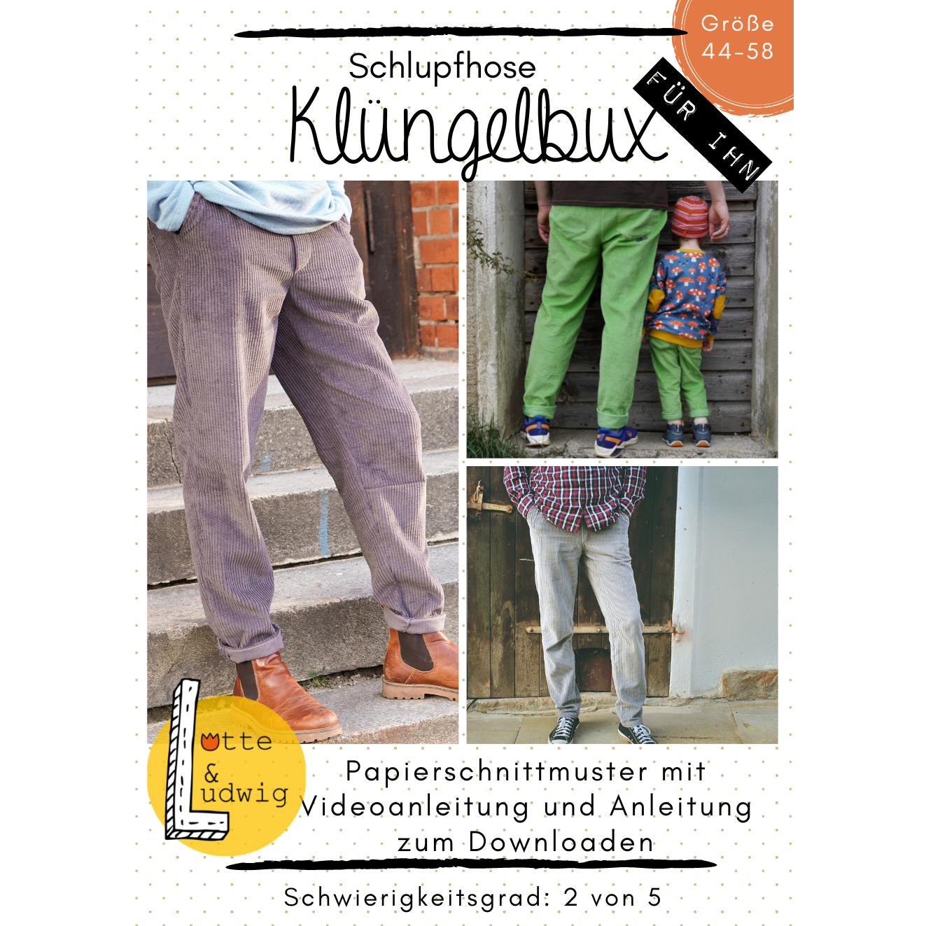 Papierschnittmuster Klüngelbüx für Herren von Lotte & Ludwig für eine locker geschnittene bequeme Hose