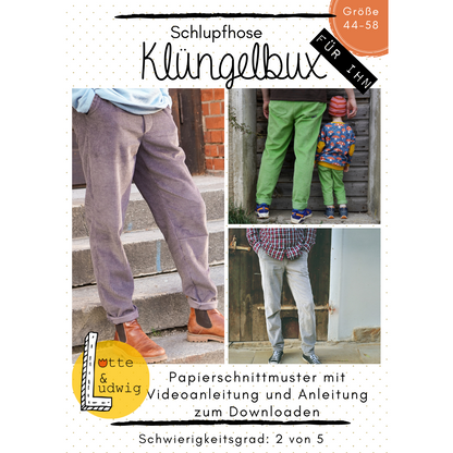 Papierschnittmuster Klüngelbüx für Herren von Lotte & Ludwig für eine locker geschnittene bequeme Hose