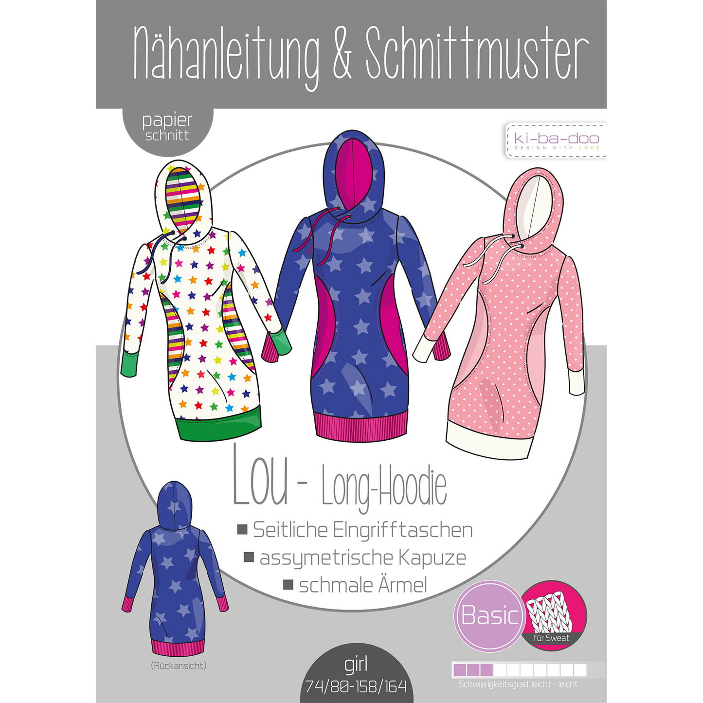 Papierschnitt Hoodie Lou |  Größe 74/80- 158/164