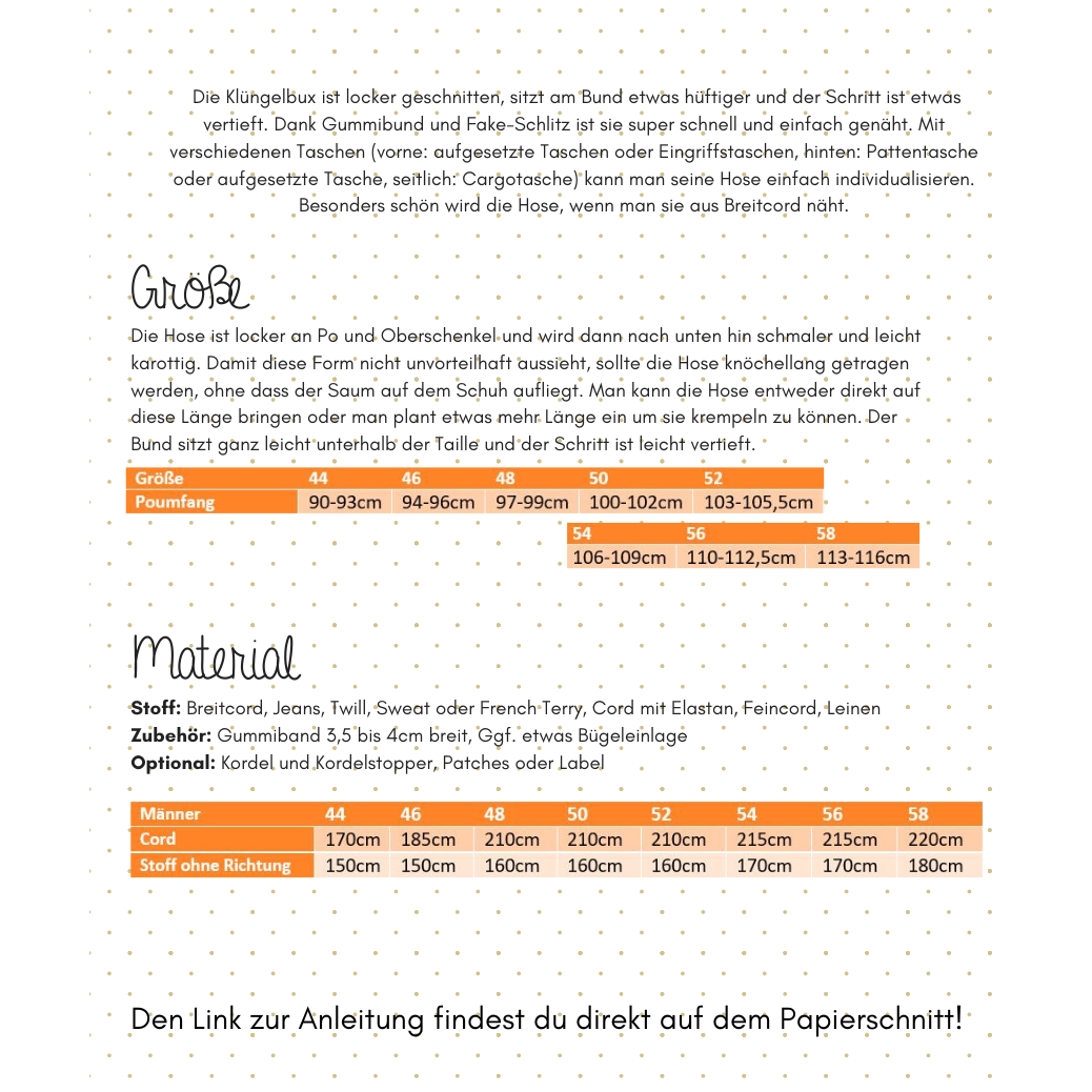 Papierschnittmuster Klüngelbüx für Herren von Lotte & Ludwig für eine locker geschnittene bequeme Hose