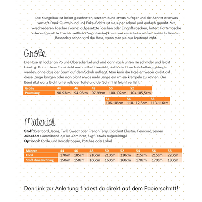 Papierschnittmuster Klüngelbüx für Herren von Lotte & Ludwig für eine locker geschnittene bequeme Hose