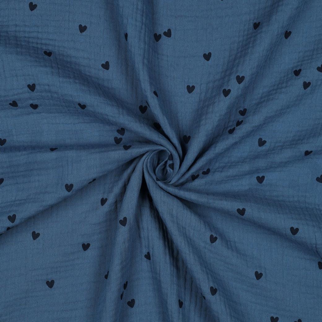 Weicher Musselin aus 100 % Baumwolle mit kleinen Herzen in verschiedenen Farben, OEKO-TEX® zertifiziert.
