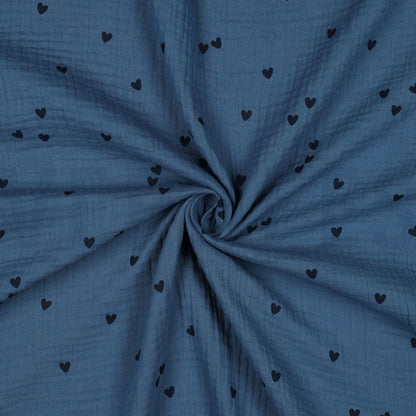 Weicher Musselin aus 100 % Baumwolle mit kleinen Herzen in verschiedenen Farben, OEKO-TEX® zertifiziert.