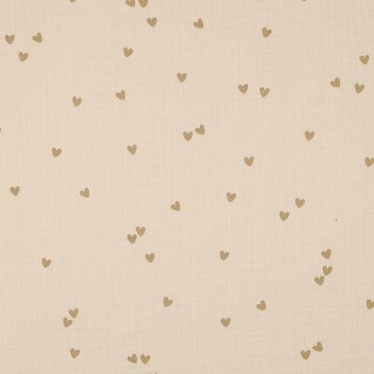 Weicher Musselin aus 100 % Baumwolle mit kleinen Herzen in verschiedenen Farben, OEKO-TEX® zertifiziert.