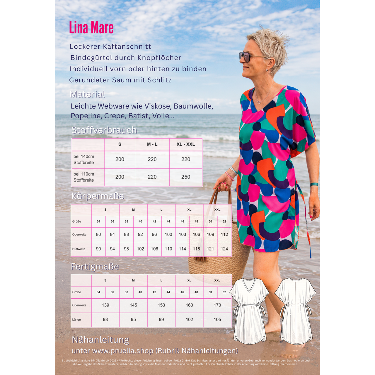 Papierschnittmuster Lina Mare – luftiges Strandkleid für Damen in den Größen S bis XXL.