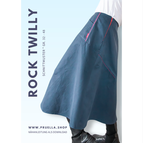Papierschnittmuster Twilly – asymmetrischer Damenrock mit Tasche in den Größen 32 bis 48.
