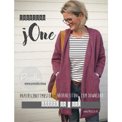 Papierschnittmuster jOne – gemütlicher Damen-Cardigan mit großen Taschen in den Größen XS bis XXL.