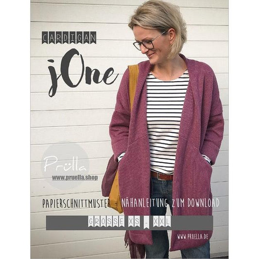 Papierschnittmuster jOne – gemütlicher Damen-Cardigan mit großen Taschen in den Größen XS bis XXL.