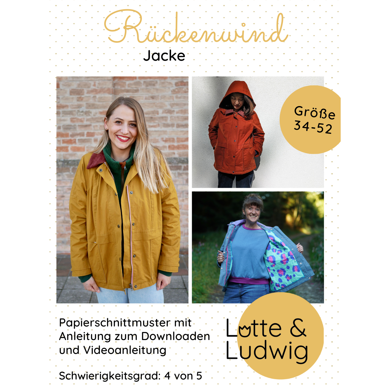 Papierschnittmuster "Rückenwind" Damenjacke Gr.34. 52- Lotte&Ludwig