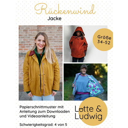 Papierschnittmuster "Rückenwind" Damenjacke Gr.34. 52- Lotte&Ludwig